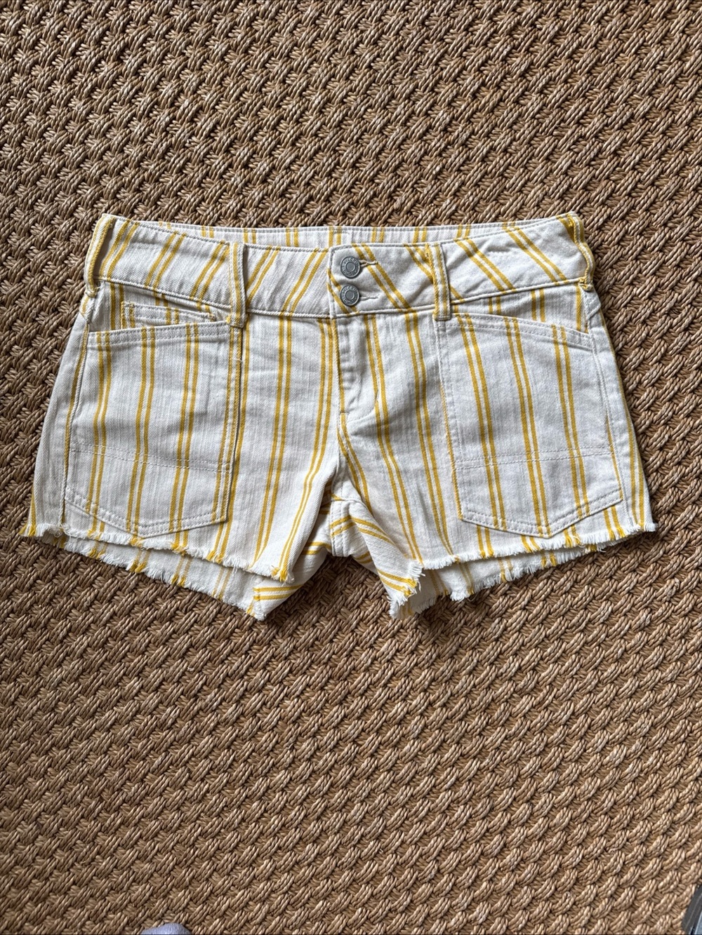 Pilcro White Denim Shorts with Yellow Stripes size 26